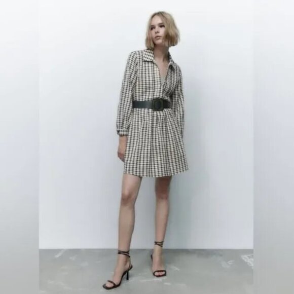ZARA nwt CHECKED DRESS‎ WITH BELT - Picture 1 of 12